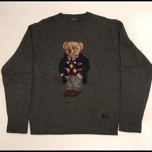 Polo grey toggle coat bear sweater, large